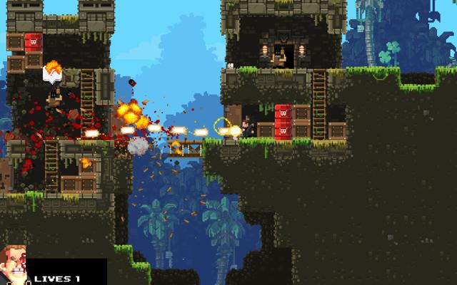Sidescroller resembling an old 8-bit game with explosions