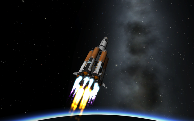 Spaceship reaching orbit while still flying on boosters