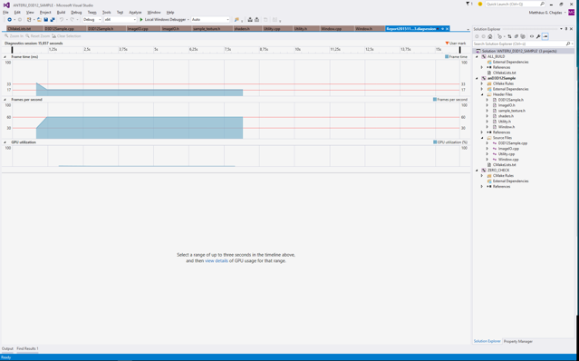 Visual Studio window showing a generic utilization interface while capturing performance data..