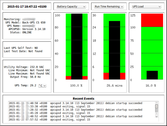 Web site showing battery load and other power usage metrics.